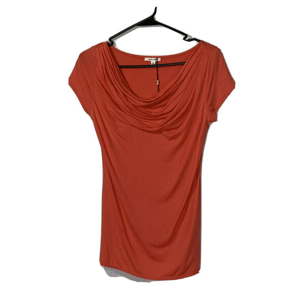 Sophie max Women’s Deep Coral Orange Cowl Neck Ruched Sides, Size s blouse top - Picture 4 of 11